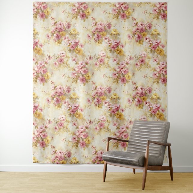 Tenture Motif floral à l'aquarelle vintage (En situation)