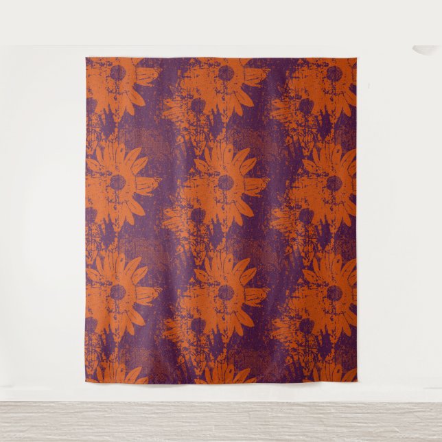 Tenture Motif Floral Abstrait Chaud Boho Moitié Grunge (Devant)