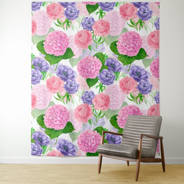 Tenture Motif floral aquarelle (En situation)