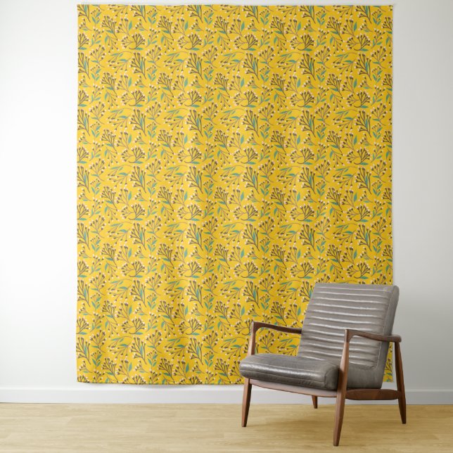 Tenture Motif floral avec des branches et des bourgeons dé (En situation)