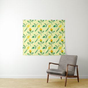 Tenture Motif floral avec rose jaune et fleurs de tulipe
