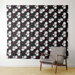 Tenture Motif floral blanc élégant sur fond noir