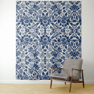 Tenture Motif floral bleu complexe sur fond clair