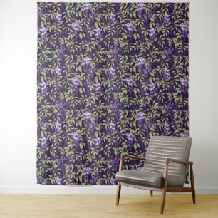 Tenture Motif floral de feuilles vertes et de glycine