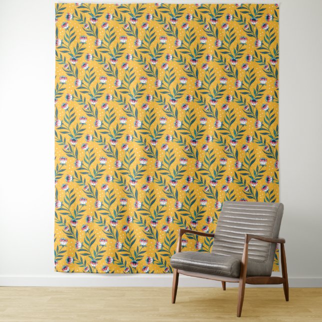 Tenture Motif floral élégant avec des points et des feuill (En situation)