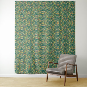 Tenture Motif floral élégant en jaune et rouge sur fond ve