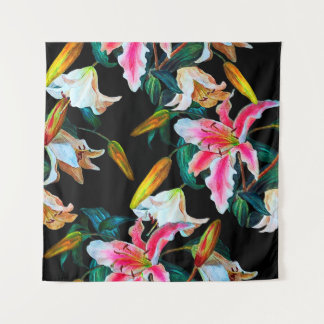 Tenture Motif floral incomparable. Lys blanc et rose sur u