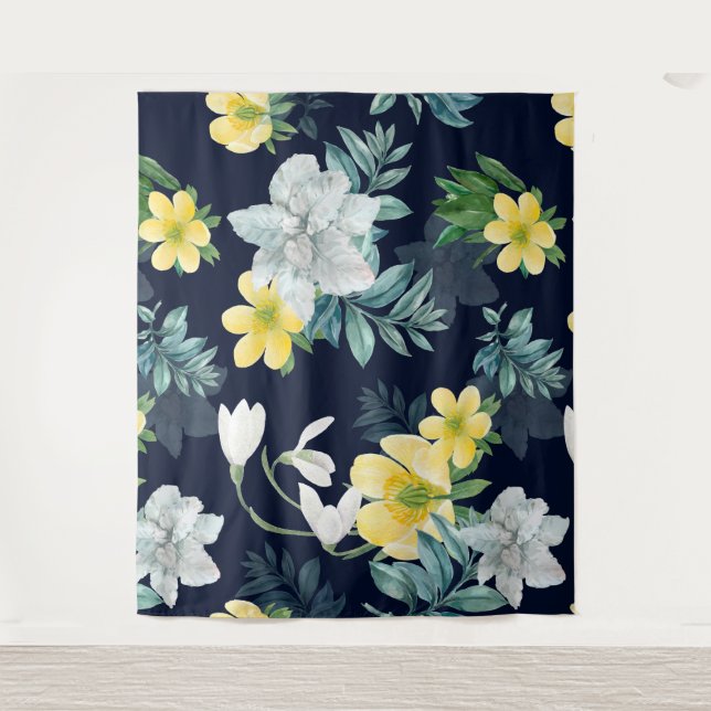 Tenture Motif floral jaune et gris (Devant)