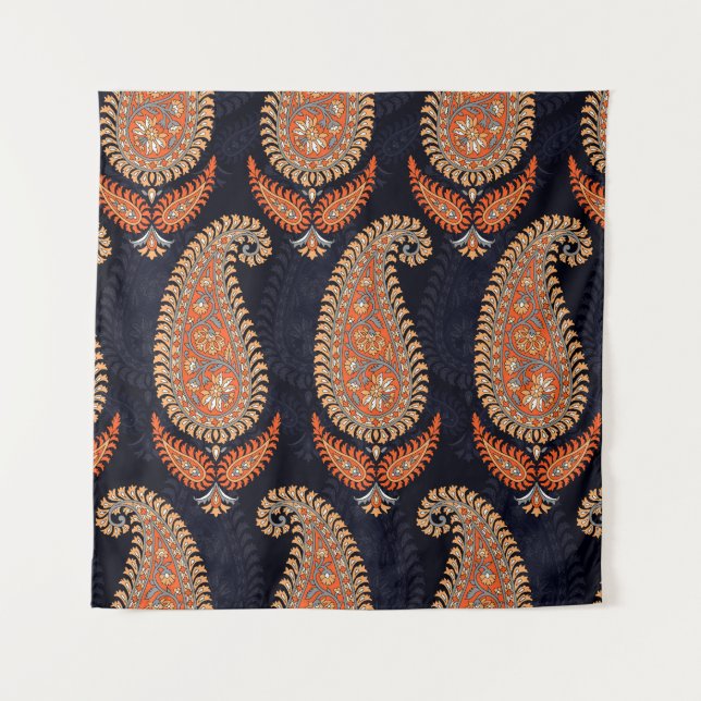 Tenture Motif floral moghol motif sur marine (Devant)