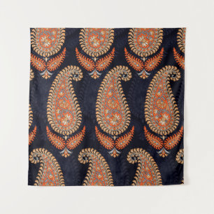 Tenture motif floral moghol sur fond bleu marine