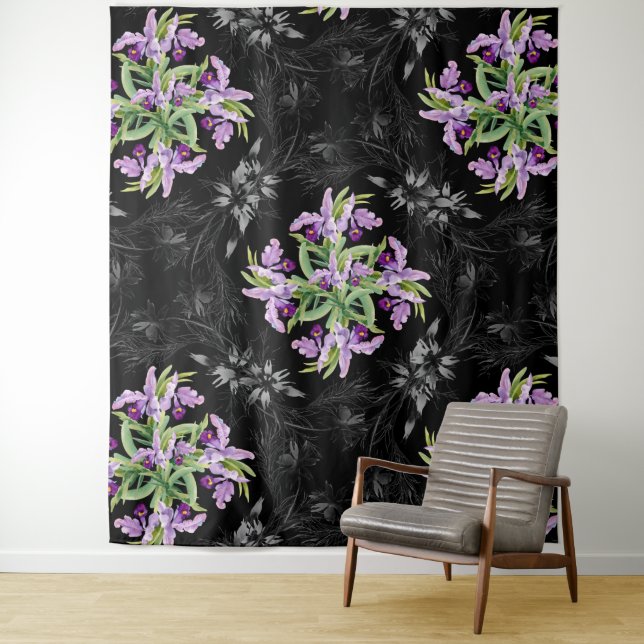 Tenture Motif floral Monochrome Cornflowers Orchid (En situation)