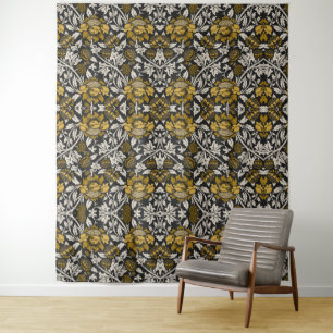 Tenture Motif floral orné avec de grandes fleurs dorées
