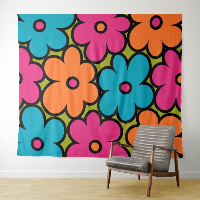 Tenture Motif floral rétro coloré (En situation (horizontale))