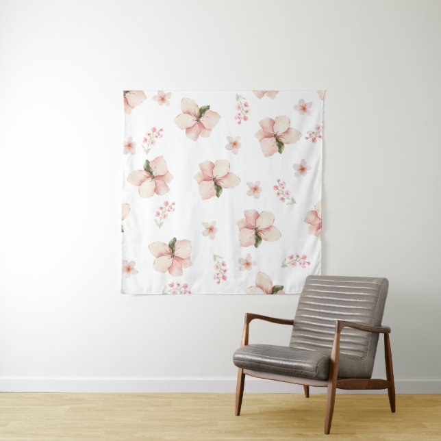 Tenture Motif floral sans couture à l'aquarelle douce (En situation)