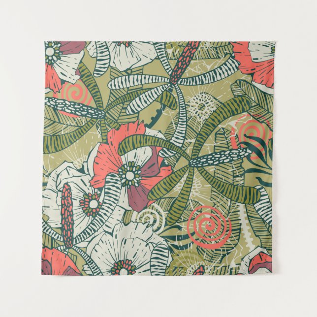 Tenture Motif floral sans couture avec de mignons plantes. (Devant)