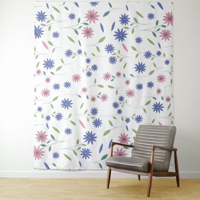 Tenture Motif floral sans couture rose et bleu (En situation)