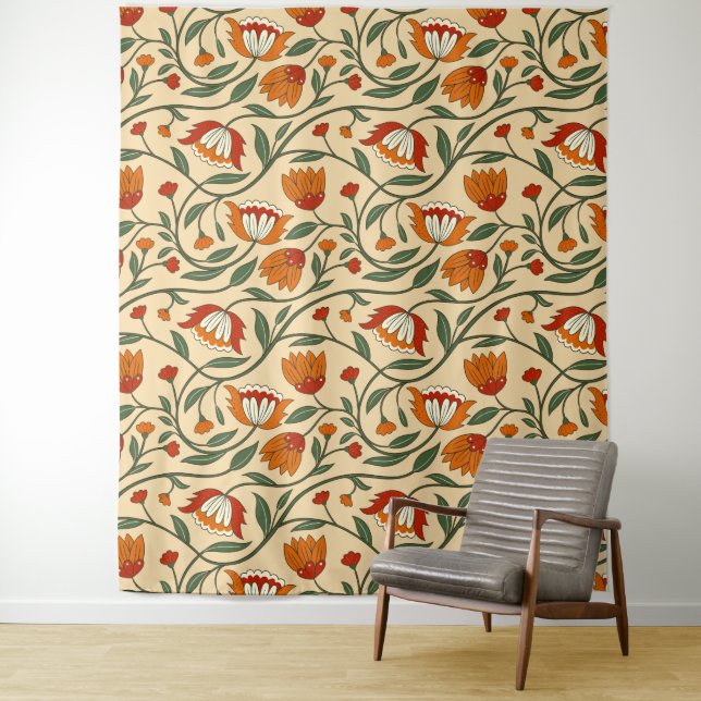 Tenture Motif floral sans couture sur fond beige (En situation)