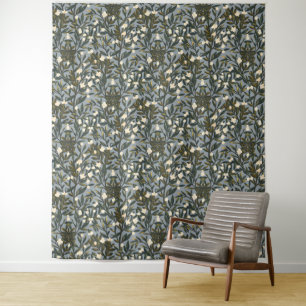 Tenture Motif floral sur fond bleu-gris poussiéreux