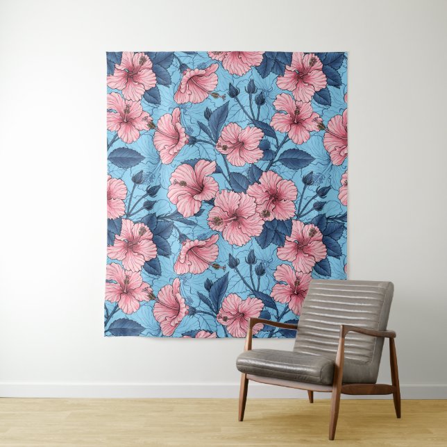 Tenture Motif floral tropical d'Hibiscus (En situation)