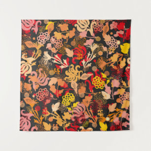 Tenture motif floral vintage dessiné à la main
