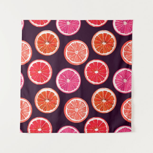 Tenture Motif foncé Citrus peint à la main (Devant)