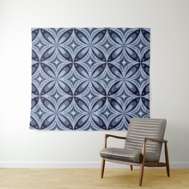 Tenture Motif géométrique bleu de style rétro (En situation (horizontale))