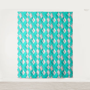 Tenture Motif géométrique néo-turquoise.