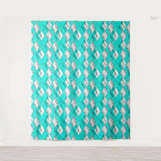 Tenture Motif géométrique néo-turquoise. (Devant)