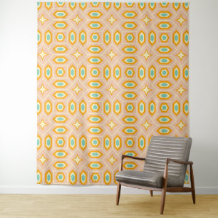 Tenture Motif géométrique rétro avec hexagones et étoiles
