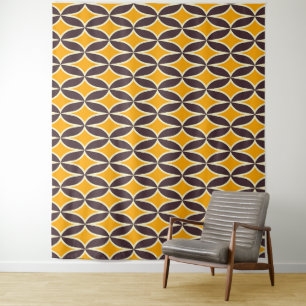 Tenture Motif géométrique rétro feuille jaune et marron