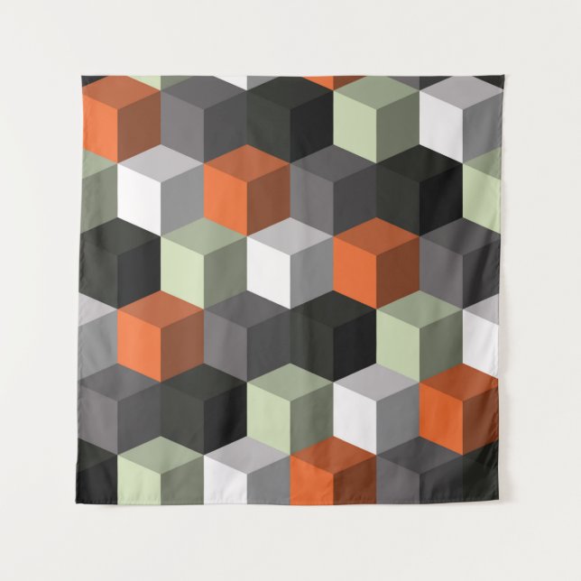 Tenture Motif géométrique transparent avec cubes et volume (Devant)