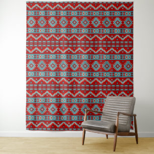 Tenture Motif géométrique turquoise et rouge des mesas du