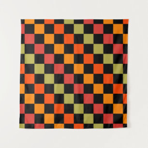 Tenture Motif Gingham à carreaux orange et noir