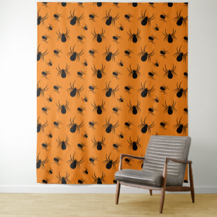Tenture Motif Halloween araignées Noir et Orange