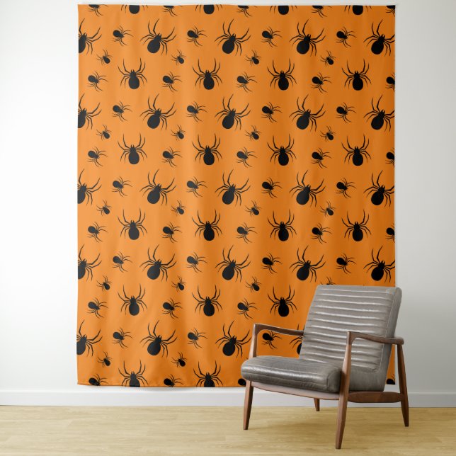 Tenture Motif Halloween araignées Noir et Orange (En situation)