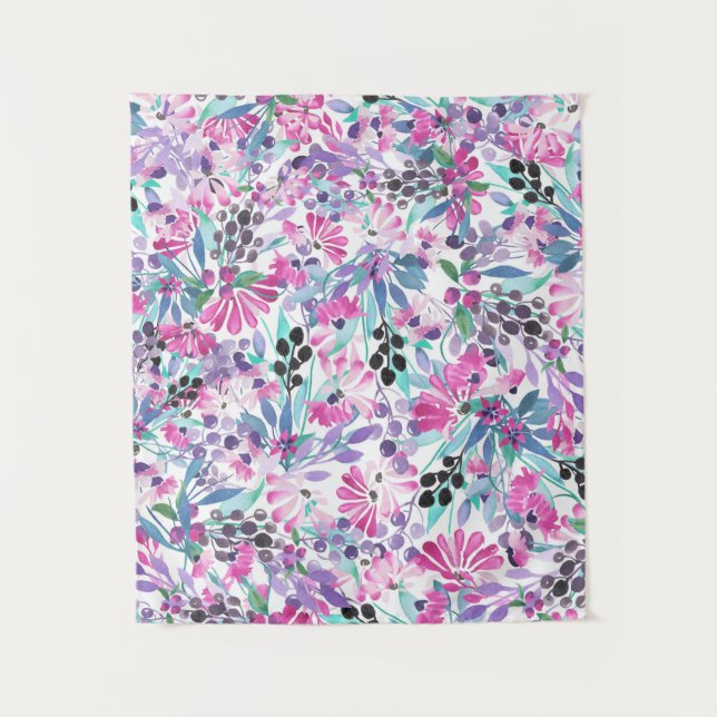 Tenture Motif incomparable de fleurs et de baies violettes (Devant)