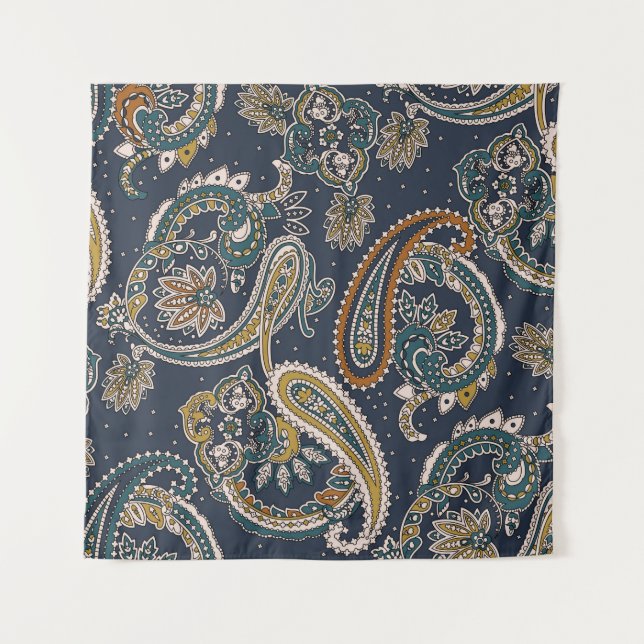 Tenture Motif indien traditionnel Paisley sur fond de terr (Devant)