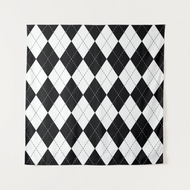 Tenture motif Jacquard sans couture en noir et blanc. Géom (Devant)