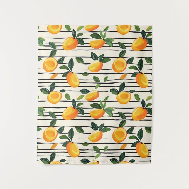 Tenture Motif Mango Aquarelle avec Feuilles verts (Devant)