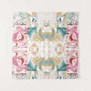 Tenture Motif marbre doré et bleu