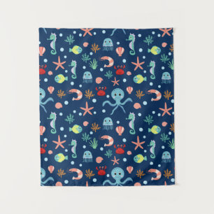 Tenture Motif mignon de vie marine de l'océan