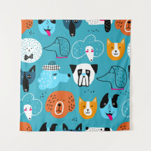 Tenture Motif mignon et sans couture avec des chiens drôle