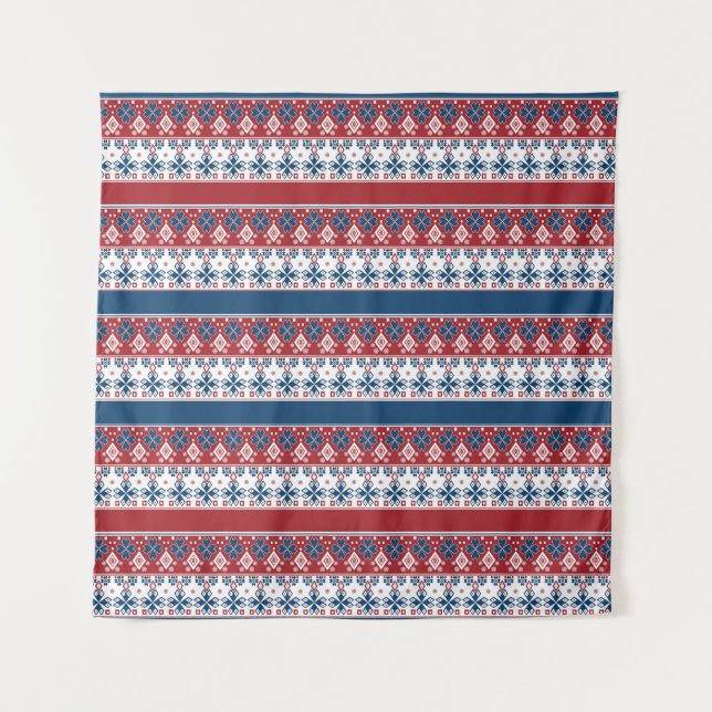 Tenture Motif norvégien rayé bleu rouge (Devant)