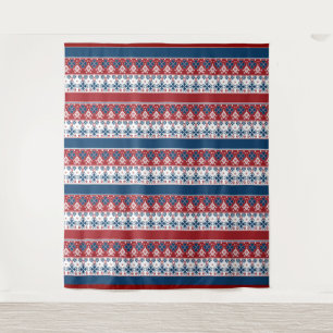 Tenture Motif norvégien rayé bleu rouge