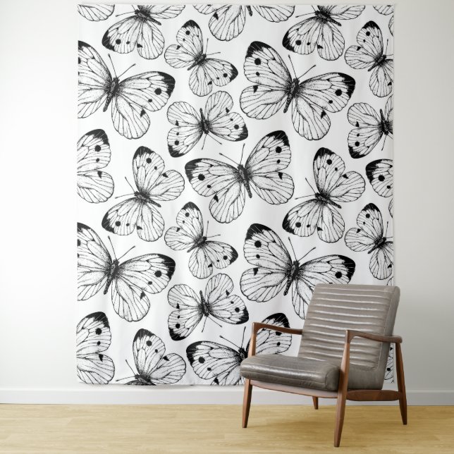 Tenture Motif papillon de choux (En situation)