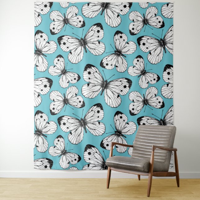 Tenture Motif papillon de choux (En situation)