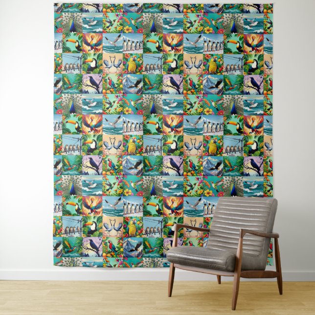 Tenture Motif patchwork d'oiseaux  (En situation)