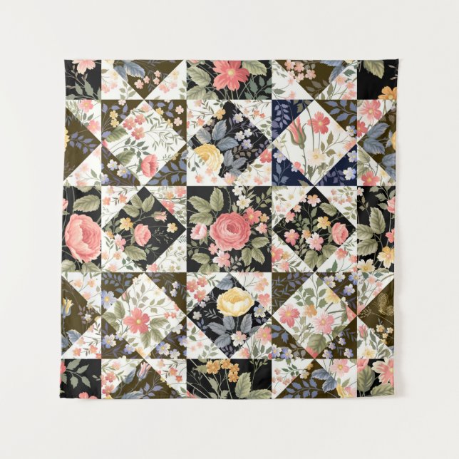 Tenture motif patchwork transparent avec fleurs (Devant)
