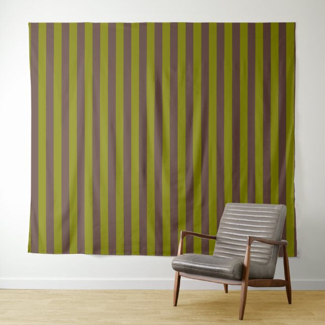 Tenture Motif rayé en brun chocolat et vert olive (En situation (horizontale))