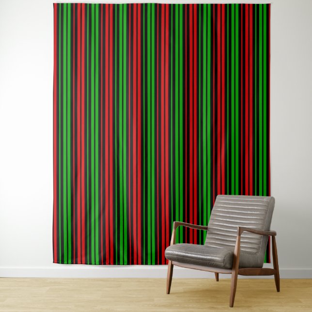 Tenture Motif rayures noir rouge vert   (En situation)